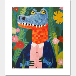 Crocodile and flowers Posters and Art